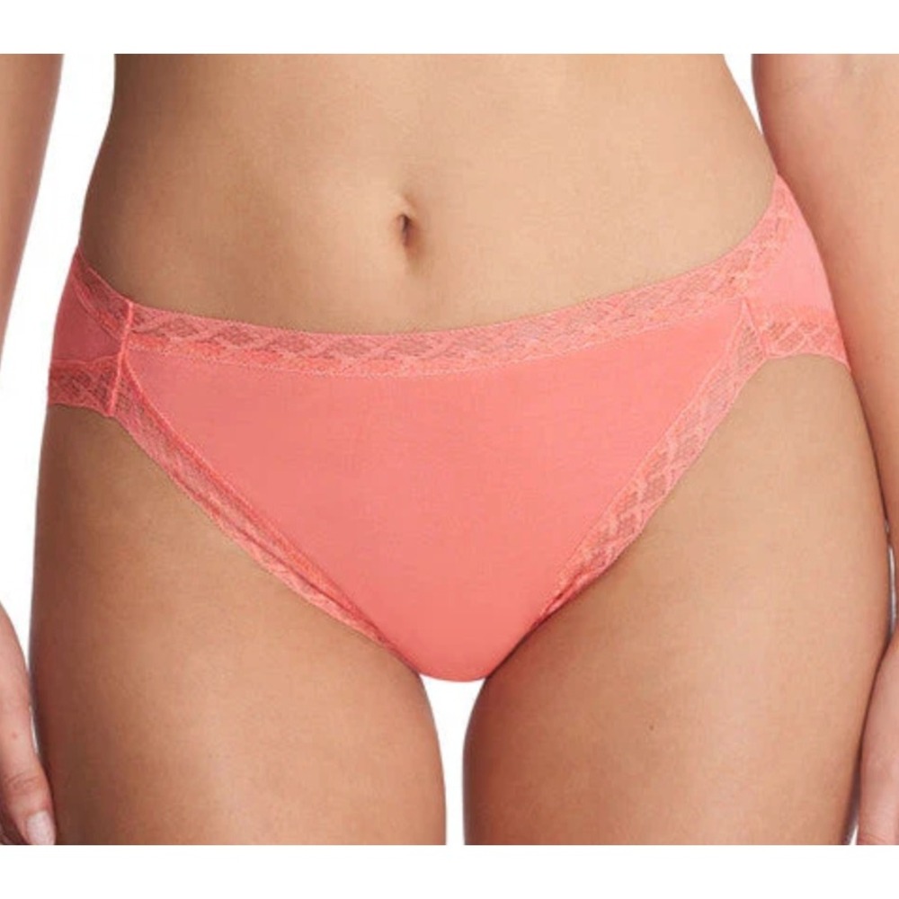 Natori Bliss French Cut Brief Panty Papaya Orange Lace Trim 152058 XS NEW